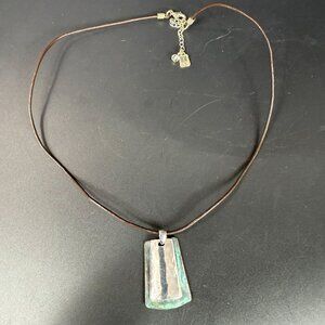 Robert Lee Morris RLM Silver Tone Patina Copper Leather Cord Pendant Necklace